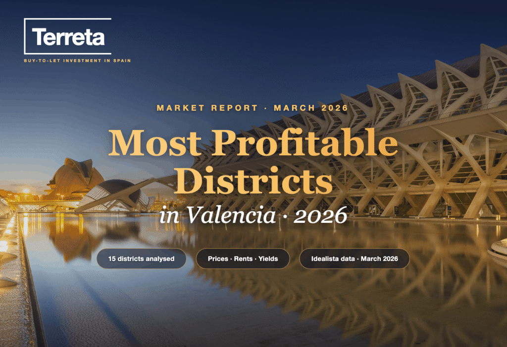 Classement des quartiers les plus rentables à Valence en 2026 : prix au m², loyers et rendements bruts par quartier — illustration Terreta Spain