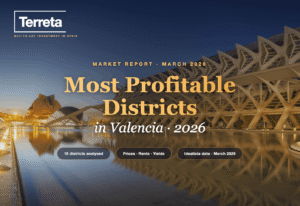 Classement des quartiers les plus rentables à Valence en 2026 : prix au m², loyers et rendements bruts par quartier — illustration Terreta Spain
