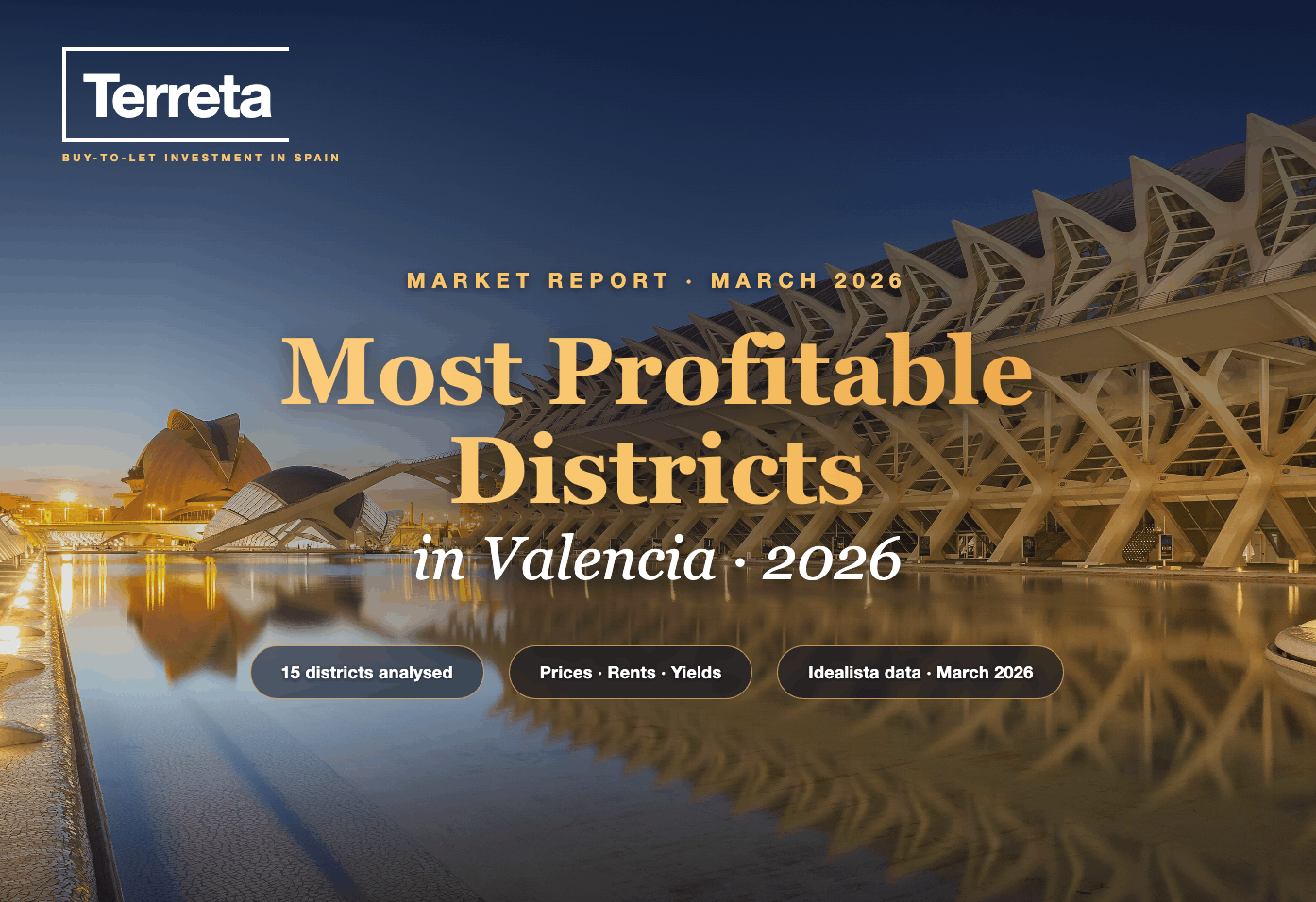 Clasificación de los barrios más rentables de Valencia en 2026: precios por m², alquileres y rentabilidad bruta por barrio — ilustración de Terreta Spain